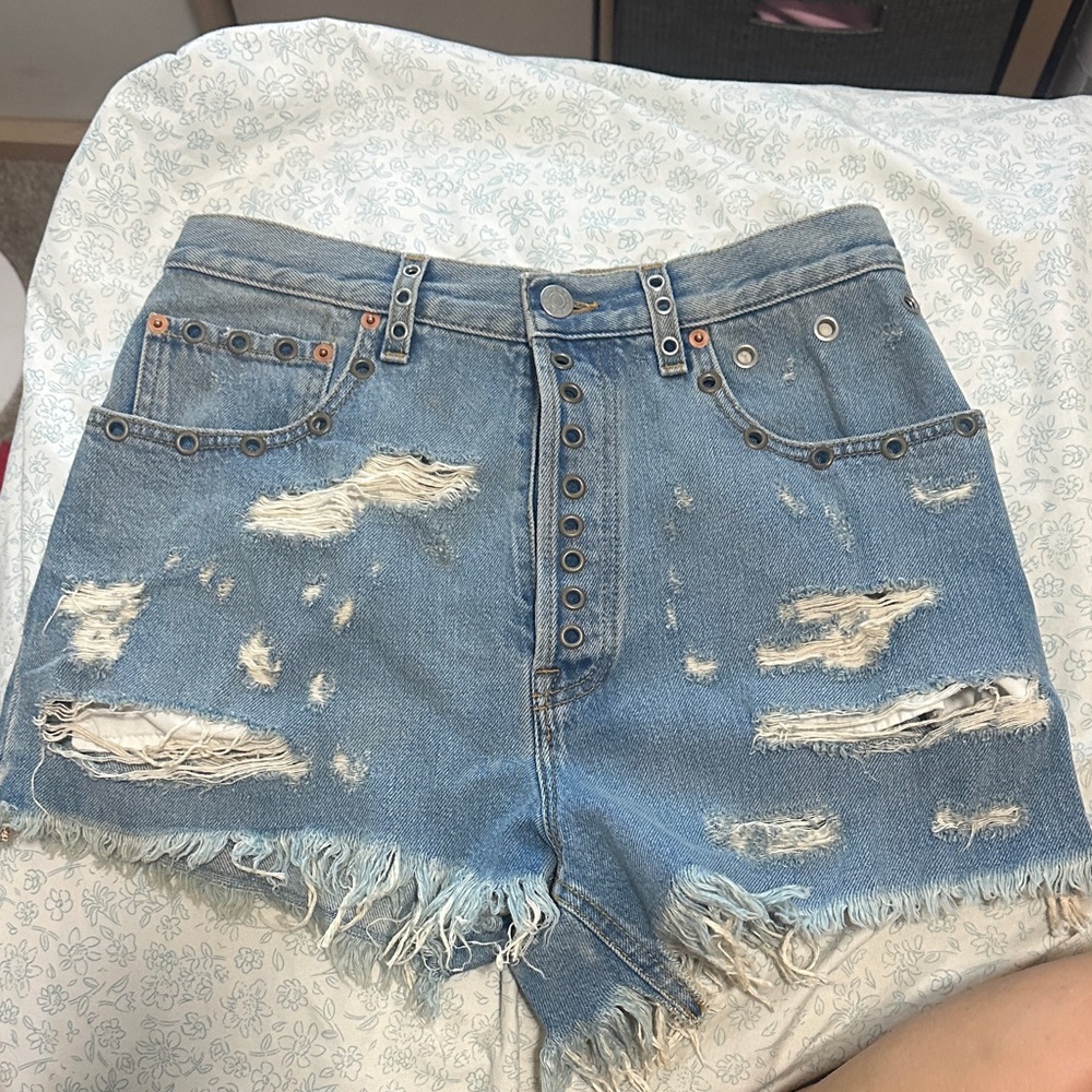 Gucci Blue Distressed Jean Shorts